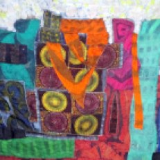 "Cityscape," batik quilt tapestry
