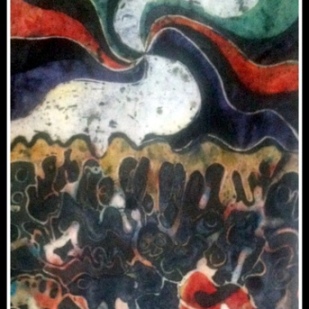 "The Faithful," 25" x 18", batik on handmade paper