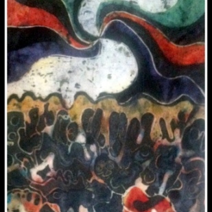 "The Faithful," 25" x 18", batik on handmade paper