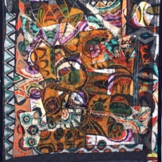 SOLD: "Superimposition," batik quilt tapestry (BQT)