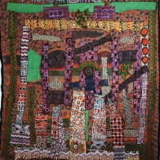 SOLD: "Eti Oba ka’le, Oju Oba to’ko," batik quilt tapestry