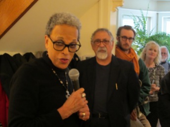 Dr. Johnnetta B. Cole makes remarks, flanked by Franko Khoury.