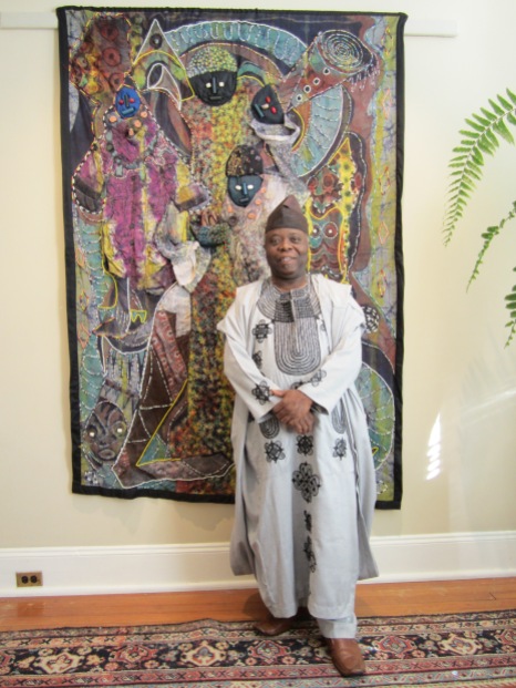 Tunde Odunlade with "Clarion Call," batik quilt tapestry (BQT)