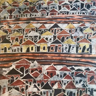 "My Village" - Tunde Odunlade, 2017, batik on paper, 22.5" w x 30" h